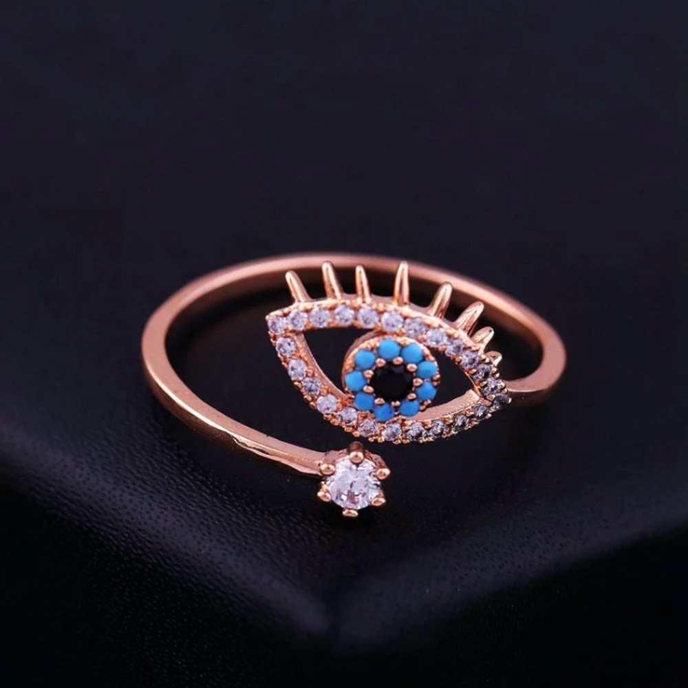 Elegant Blue Evil Eye Cubic Zirconia Ring.Hamsa